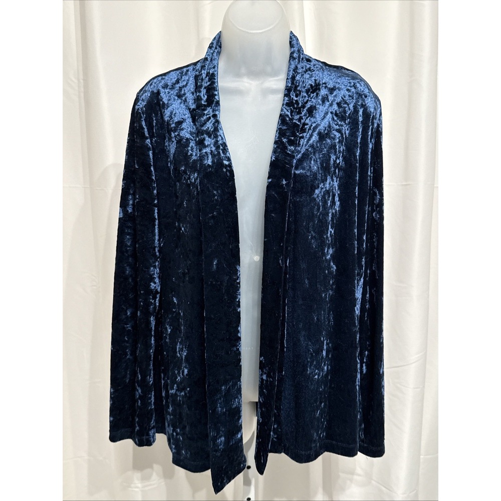 David Dart Blue Crushed Velvet Open Front Cardigan Jacket Blazer M Gently Loved